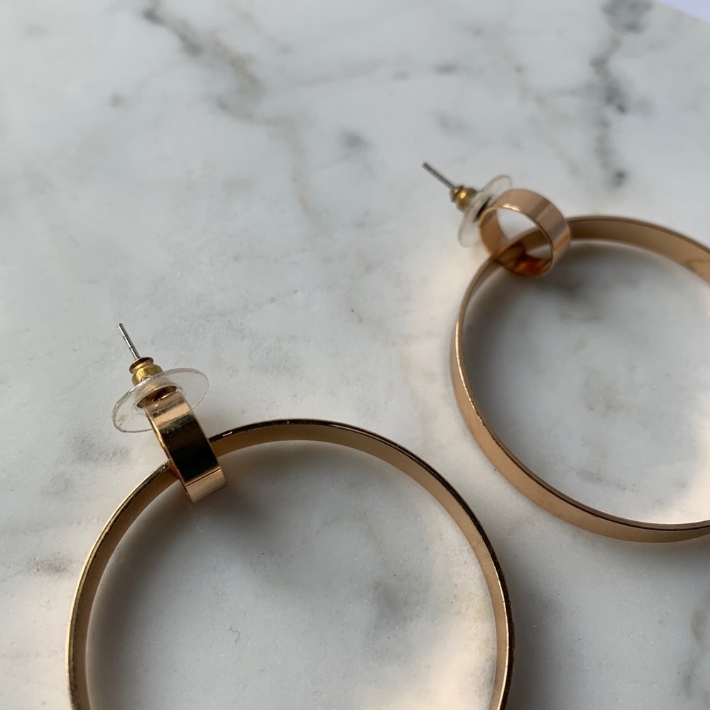 Gold Colored Circle Drop Earrings - Picture 3 of 4